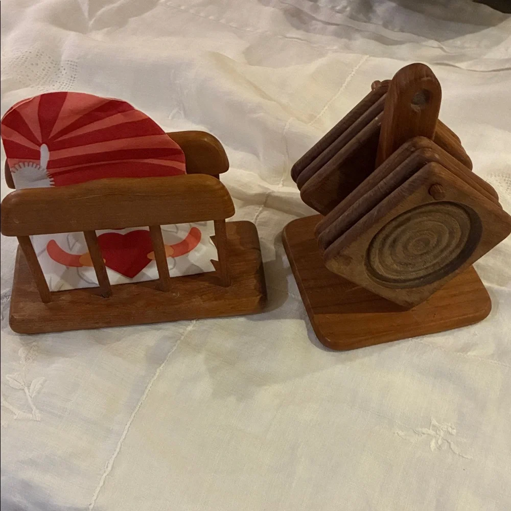 Goodwood Coasters Teakwood Set/6 W/ Organizer + Napkin Holder Set 3 Collectibles